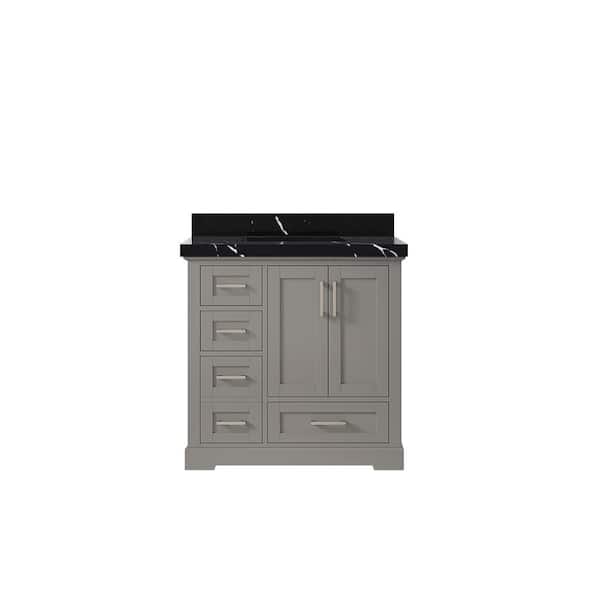 Willow Collections Boston 36 in. W x 22 in. D x 36 in. H Single Sink Bath Vanity Center in Elephant Gray with 2 in. Calacatta Black Qt. Top