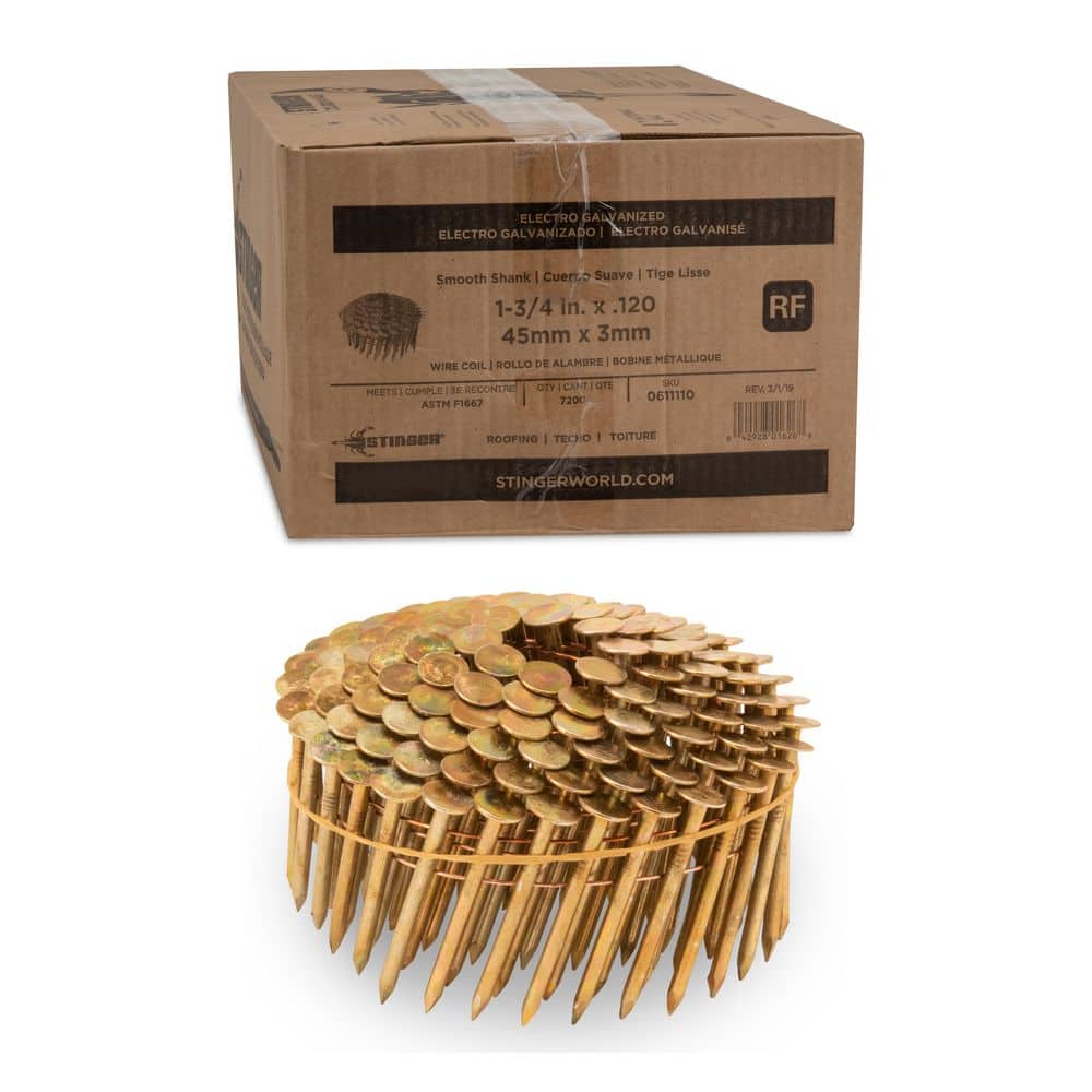 1-3/4 in. x 0.120-Gauge Electro Galvanized Smooth Shank Wire Coil Roofing Nails (7200 per Box) price history on PriceWatchPro