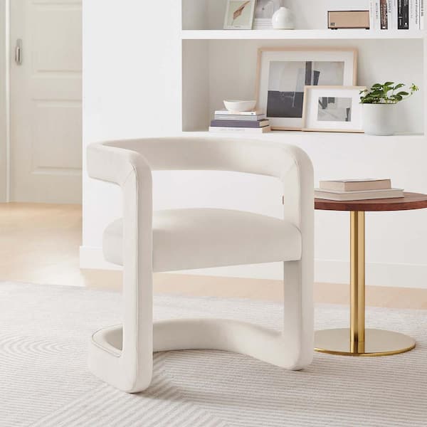 MODWAY Winslow Performance Velvet Barrel Accent Chair in Alabaster