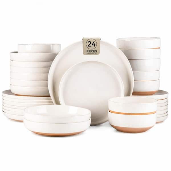 Ceramic Dinnerware Set for 4, 12pc Stoneware with Wavy Edge and Glaze – Dishwasher & Microwave Safe Plates
