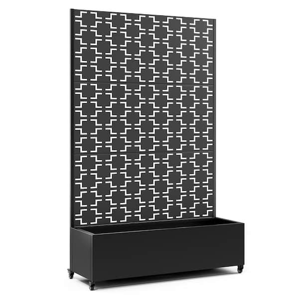47 in. x 16 in. x 71 in. Black Metal Raised Garden Planter Box with Trellis, Rolling Wheels