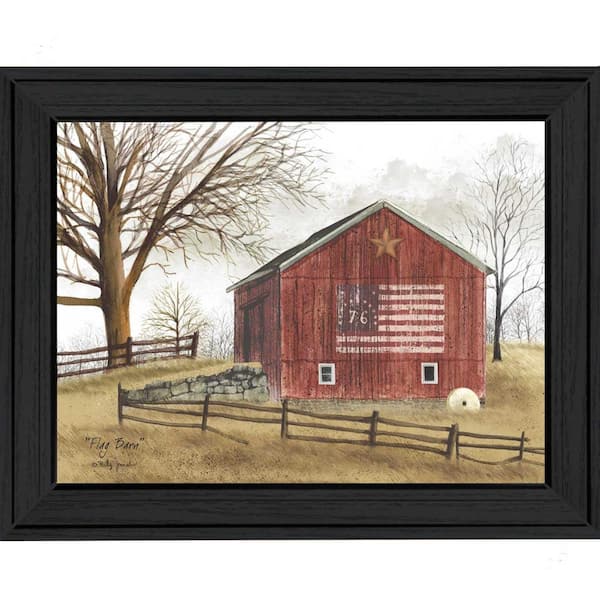 HomeRoots Charlie Flag Barn 1-Piece Framed Wall Art 15 in. x 19 in.