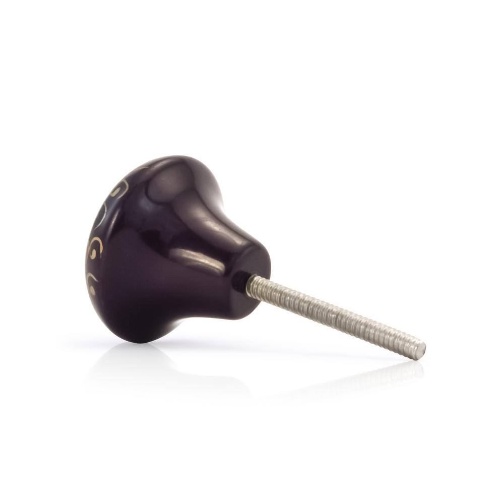 Black and Gold Round Ceramic Cabinet Knob with Hardware