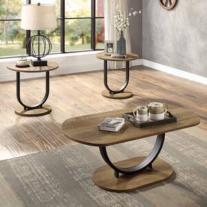 Juantabo 3-Piece 47.25 in. Rustic Oak and Sand Black Oval Wood Coffee Table Set