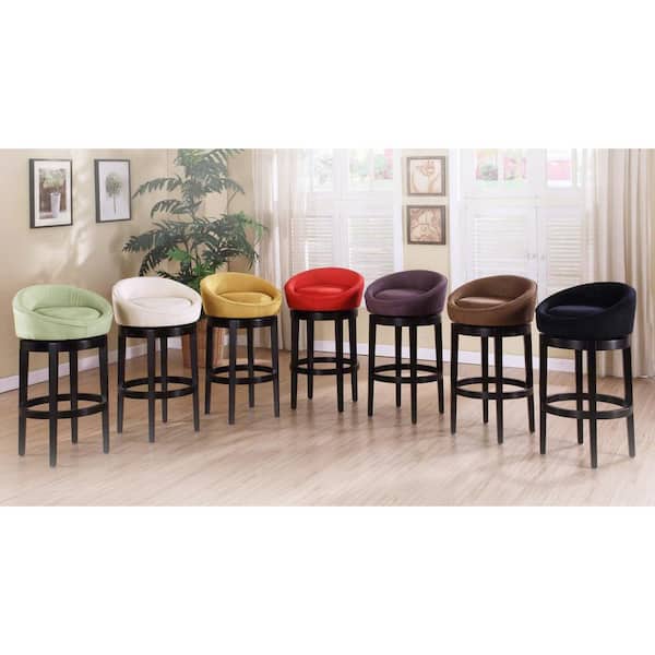 Armen Living Igloo 30 in. Eggplant Microfiber and Black Wood Finish Swivel Bar Stool