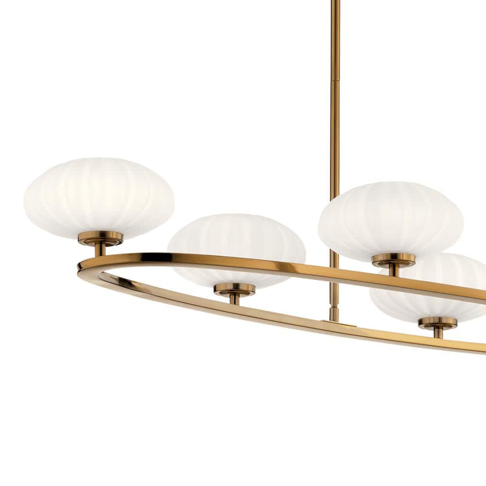 Mid-Century Modern Fox Gold 6-Light Oval Chandelier with Satin Etched Glass