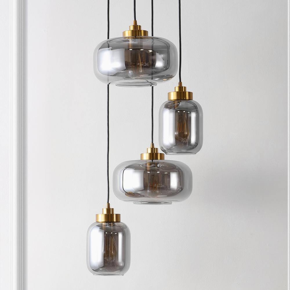 Equinox 4-Light 71" LED Smoke Grey Glass Pendant with Brass Hardware