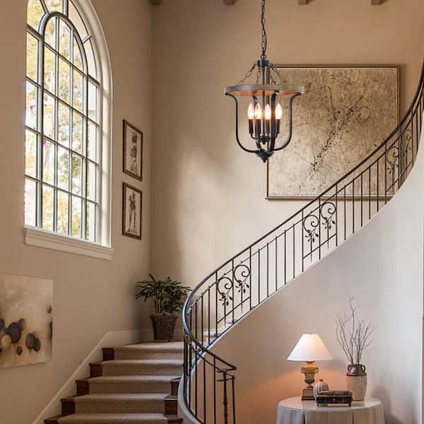 4-Light Natural Traditional Candle Style Chandelier Lighting for Kitchen Island