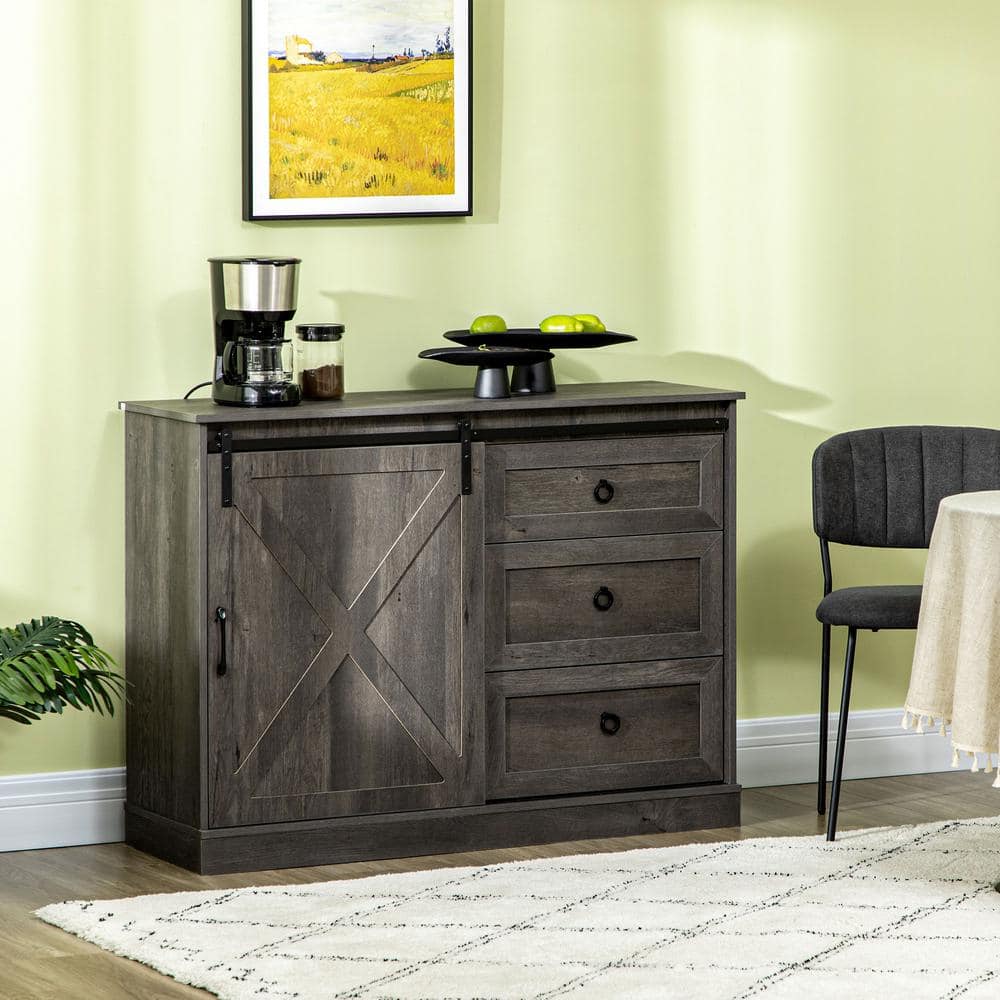 Dark Gray 6-Tier Steel and Wood Buffet Sideboard