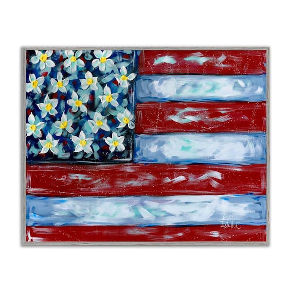 Stupell Industries Flower Stars & Stripes Flag by Estelle Grengs Gray Framed Nature Giclee Art Print 24 in. x 30 in.