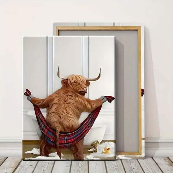1pc Framed Highland Cow Canvas Art Perfect for Home, Living Room