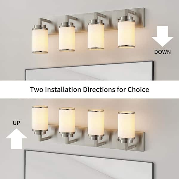 30 in. 4-Light Brushed Nickel Vanity Light with Frosted Glass Shade