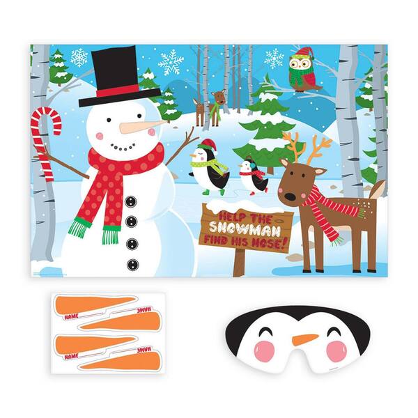 Pin the Nose On The Snowman Christmas Party Game for 8 Players like Donkey Game