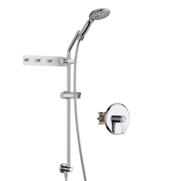MYCASS Massage Single-Handle 6-Spray 4.7 in. Round Wall Mount Shower Faucet with Storage Hook in Chrome (Valve Included)