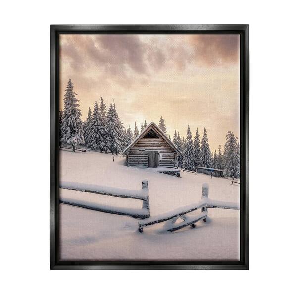 Stupell Industries Rural Winter Cabin by Incado 1-Piece Floater Frame Graphic Print Nature Poster Art Print 21 in. x 17 in.