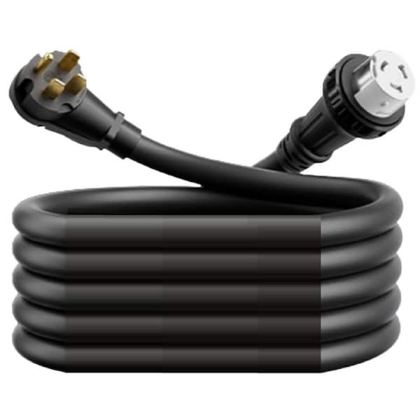 10 ft. Gauge 1 4-Prong NEMA 14-50P / SS2-50R 250V Heavy Duty Indoor/Outdoor Braided Generator RV Extension Cord, Black