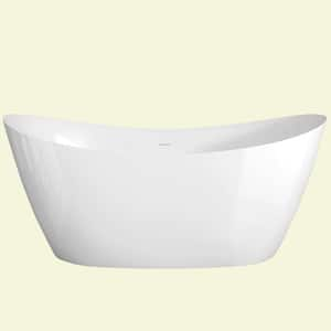 Van 55 in. L x 28.5 in. W Acrylic Freestanding Soaking Bathtub Flatbottom Double Slipper Tub with Drain in Glossy White