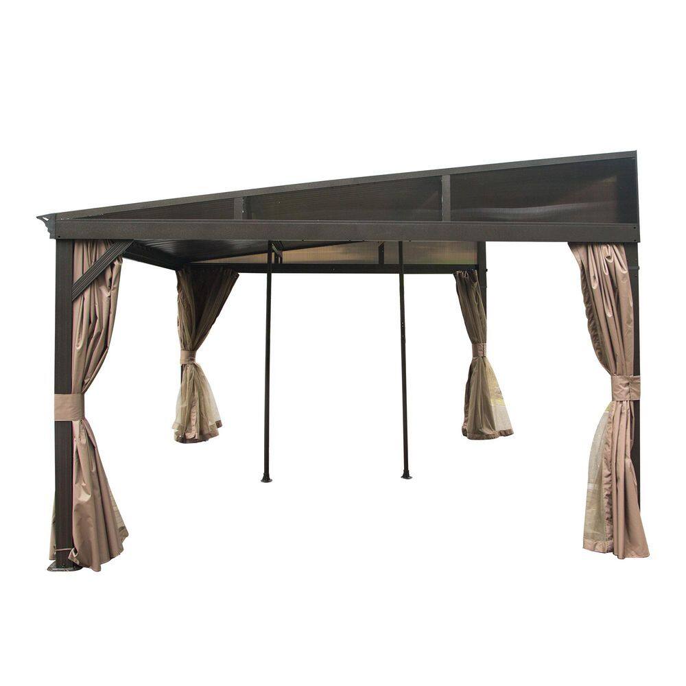 12 ft. x 14 ft. Brown Outdoor Aluminum Frame Galvanized Steel Roof Wall Mounted Gazebo Lean To with Curtains and Netting price history on PriceWatchPro