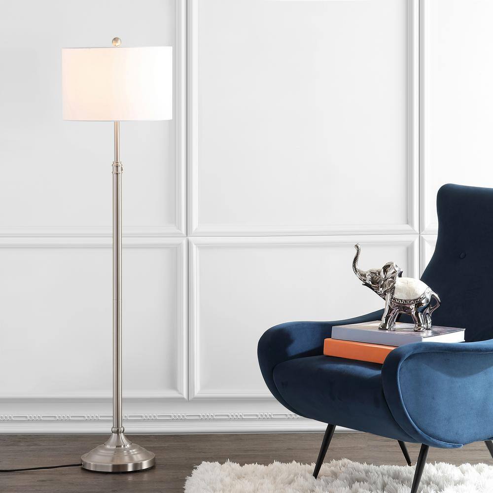 Leeland 62'' Adjustable Brush Nickel Floor Lamp with White Cotton Shade