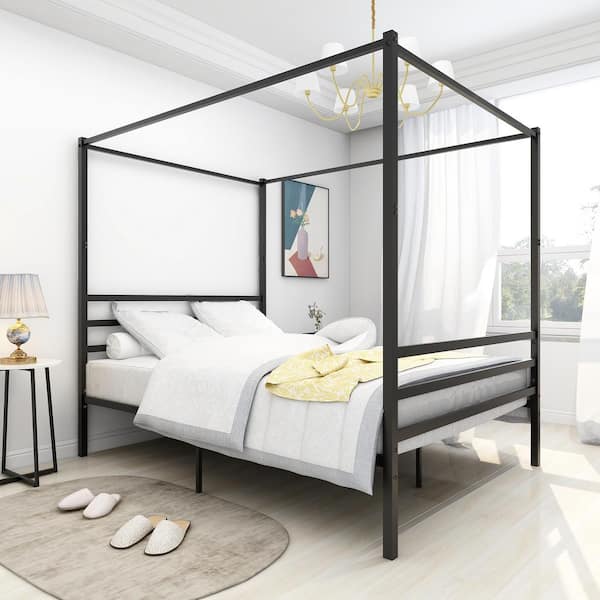 Black metal deals canopy bed queen