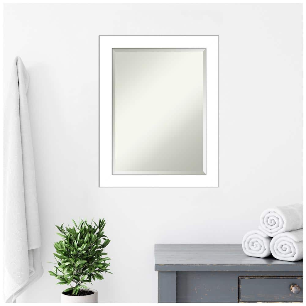 White Rectangular Framed Bathroom Vanity Mirror