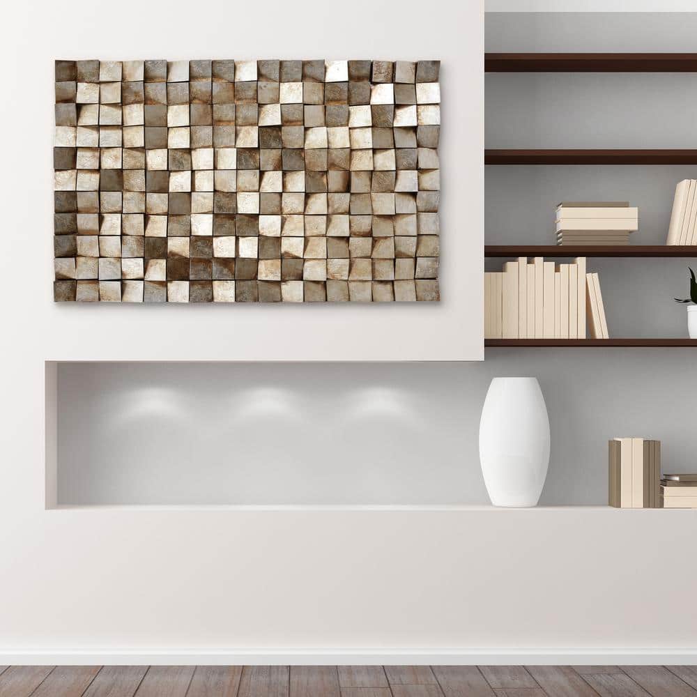 Textured Gold Leaf Wooden Block Wall Art, 48" x 30"