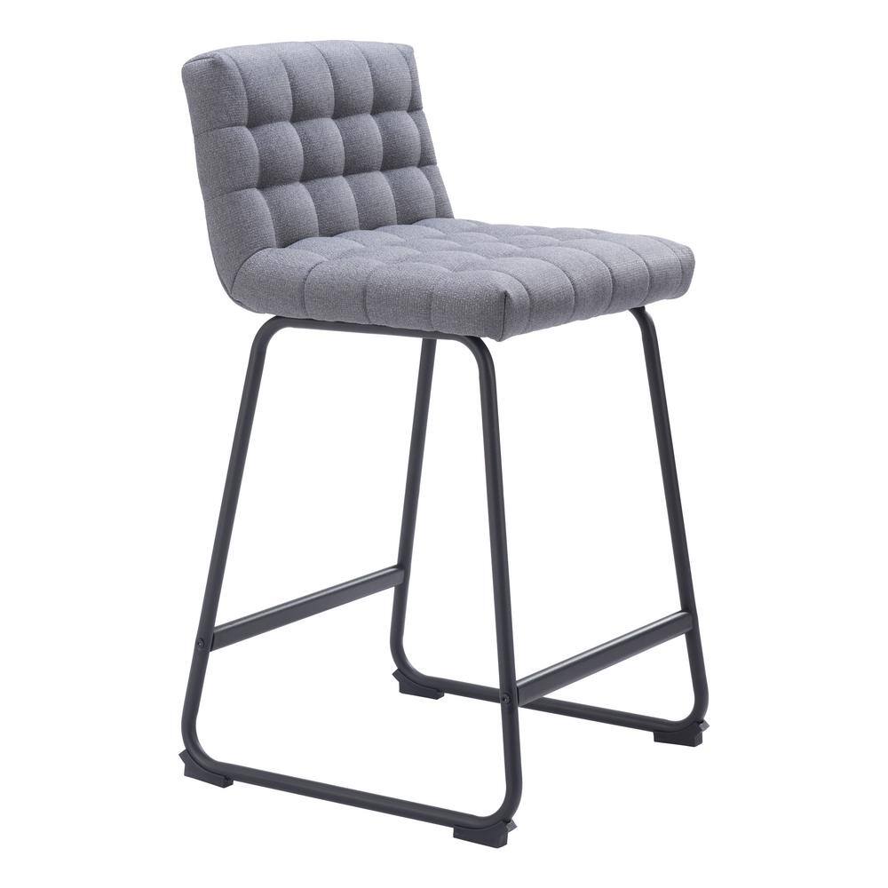 Gray Tufted Metal Frame Counter Stools, Set of 2