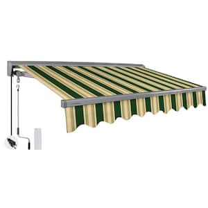 13 ft. Classic Series Semi-Cassette Electric w/Remote Retractable Patio Awning, Green Beige Stripes (10 ft. Projection)