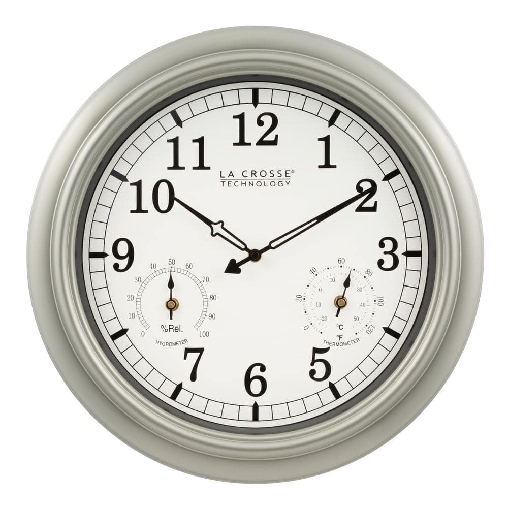 18" Pewter Round Quartz Indoor/Outdoor Wall Clock