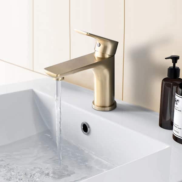 Modern Single-Hole Single-Handle Bathroom Basin Faucet in Brushed Gold