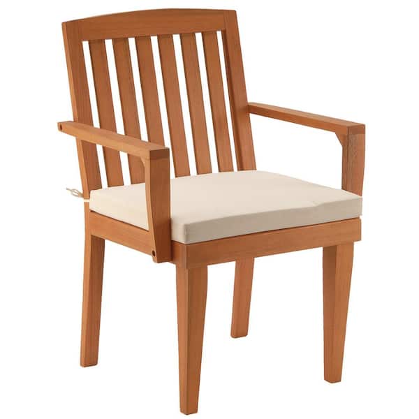 National Outdoor Living FSC Eucalyptus Grandis Wood Outdoor Dining Armchair with Beige Cushions and Polyester Pad