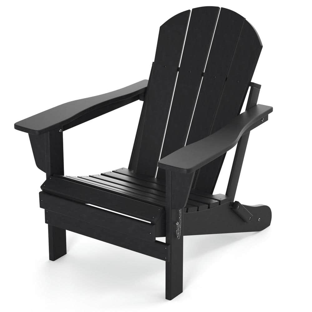 Black Folding Adirondack Chair, Outdoor Chairs All-Weather Proof HDPE Resin