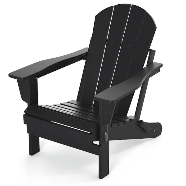 Unbranded Black Folding Adirondack Chair, Outdoor Chairs All-Weather Proof HDPE Resin for BBQ Beach Deck Garden Lawn Backyard