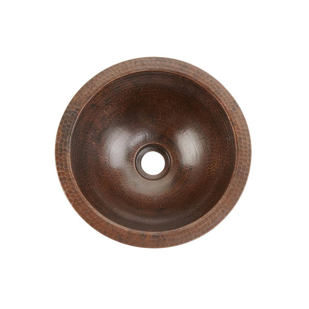 12" Round Hammered Copper Undermount Bathroom Sink