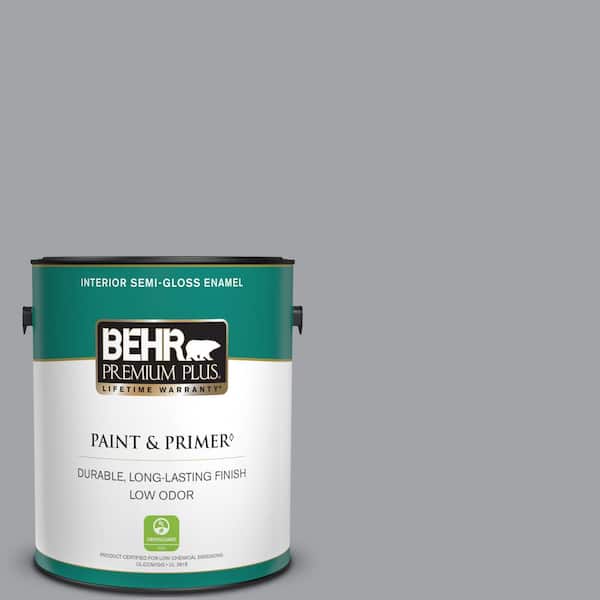 BEHR PREMIUM PLUS 1 gal. #N530-4 Power Gray Semi-Gloss Enamel Low Odor Interior Paint & Primer