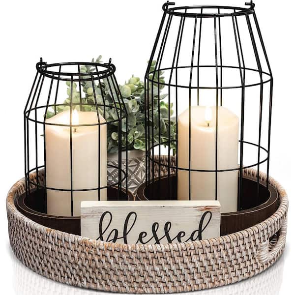 Unbranded Rustic Farmhouse Lantern Candle Decoration for Living Room, Mantel (Set of 2)