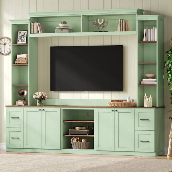 Brelion Modern Mint Green 4-in-1 TV Stand Entertainment Center Wall Unit Fits TV's up to 70 in. with Bookshelf & Shelves