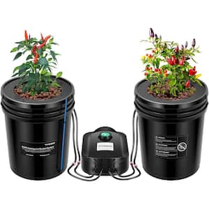 DWC Hydroponics Grow System 5 Gal. Deep Water Culture Bucket with Recirculating Drip Garden Kit in Black (2-Pack)