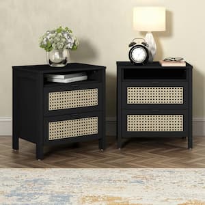 Carnforth 2-Drawer Black Nightstand Sidetable (22.7 in. H x 20.9 in. W x 15.7 in. D) (Set of 2)
