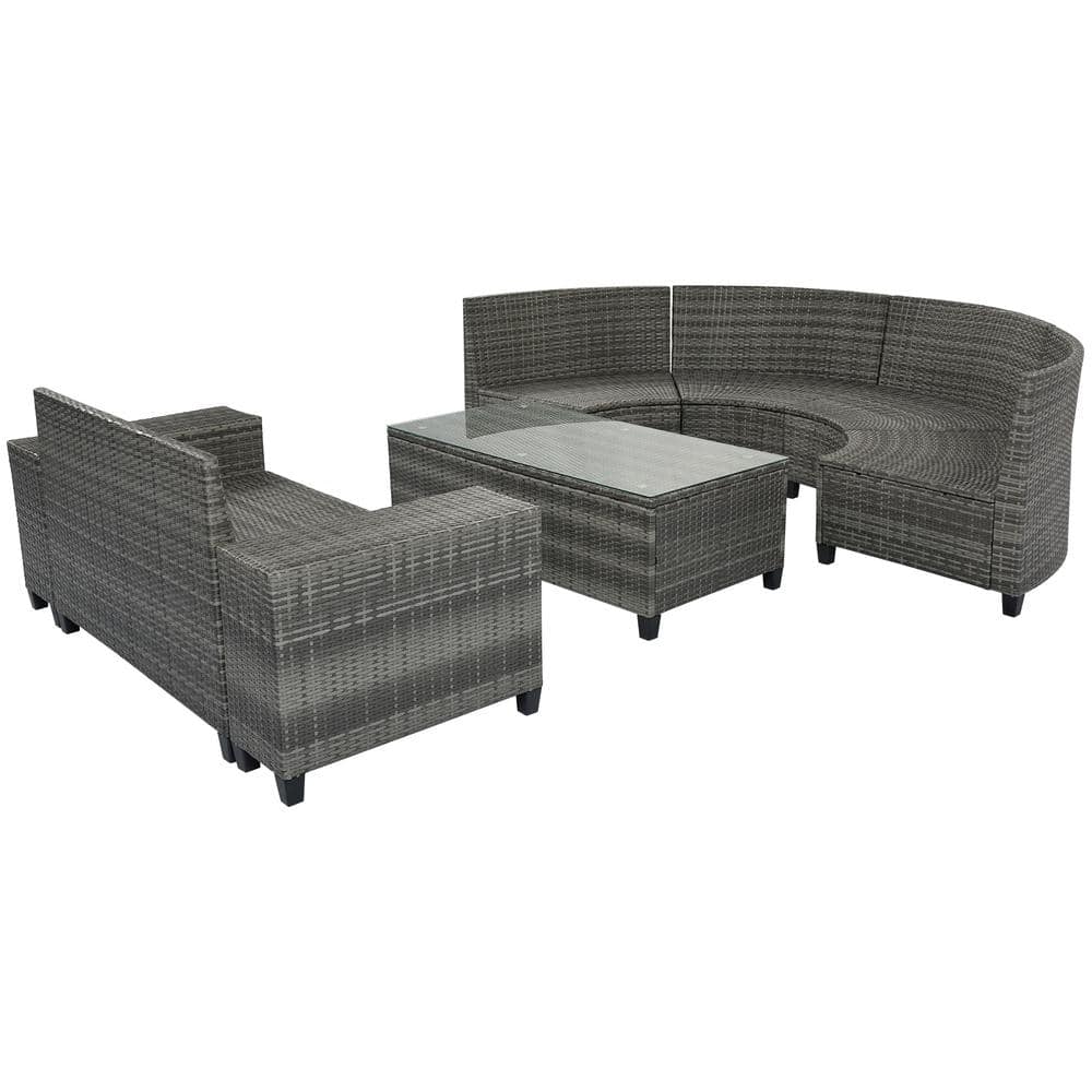 Gray 8-Piece Steel Frame Wicker Outdoor Sectional Sofa Set