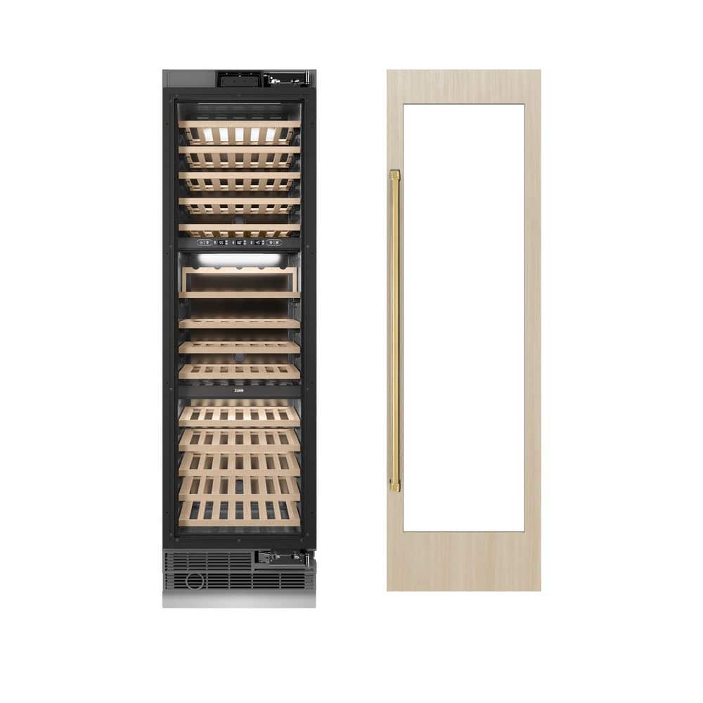 Autograph Edition 24 in. 100 Bottle Column Wine Cooler with Panel Ready Door and Polished Gold Accents