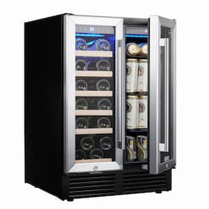 24 in. 19-Bottle Wine and 57 Can Beverage Cooler Built-In Dual Zone Wine Refrigerator with Temperature Memory Function