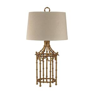 33 in. Gold Leaf Bamboo Birdcage Table Lamp