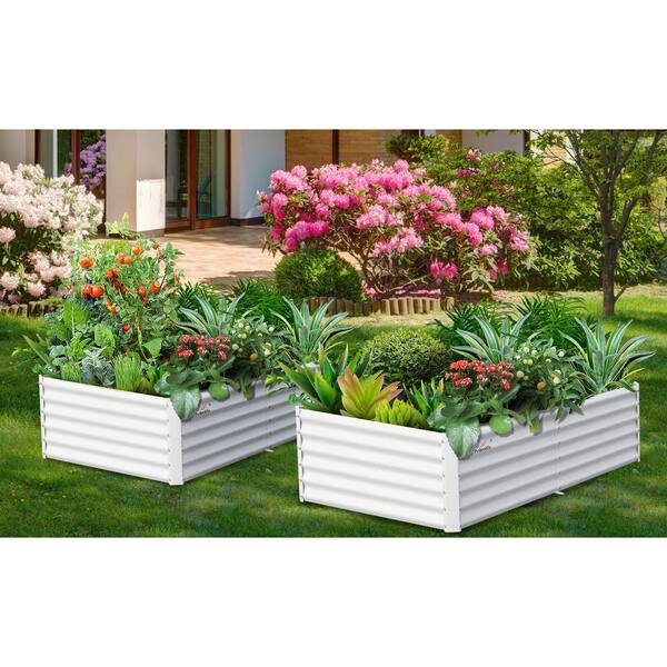 96 in. x 48 in. x 18 in. 2-Piece White Galvanized Steel Rectangular 359  Gal. Outdoor Bottomless Planter Boxes Garden Bed