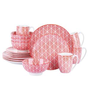 16-Piece Pink Patterned Porcelain Mugs Cups Dinnerware Set Plates and Bowls Set (Service for 4)