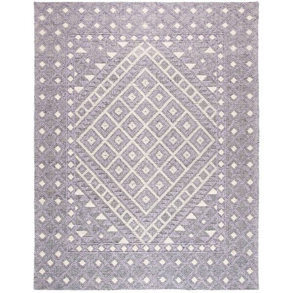 Natura 9 ft. x 12 ft. Cream/Purple Diamond Border Area Rug