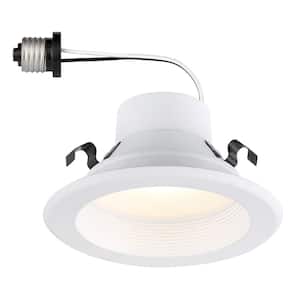 4 in. Remodel White Integrated LED Recessed Can Ceiling Downlight Baffle Trim, Dimmable, 3500K