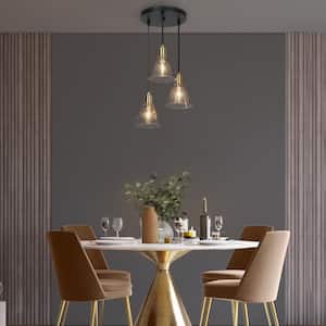 Transitional Kitchen Island Cluster Pendant Light 3-Light Black and Brass Pendant Light with Cone Clear Glass Shades