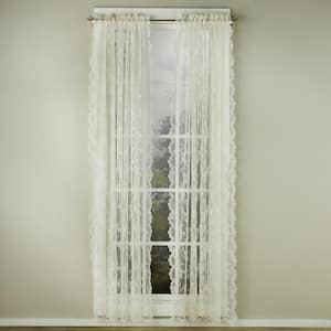 Ivory Floral Lace Rod Pocket Sheer Curtain - 56 in. W x 63 in. L