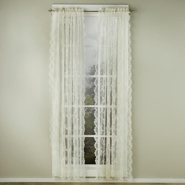 Saturday Knight Ivory Floral Lace Rod Pocket Sheer Curtain - 56 in. W x 63 in. L